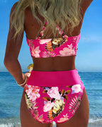 Contrast Floral Print Bikini with Cutout