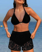 Laluna® | Elegant solid color lace bikini set