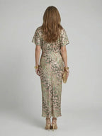 Coralie | Abstract Print V Neck Twist Waist Midi Dress