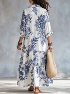 Faye | Blue Floral Button-Down Maxi Dress