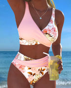 Contrast Floral Print Bikini with Cutout