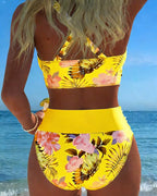 Contrast Floral Print Bikini with Cutout