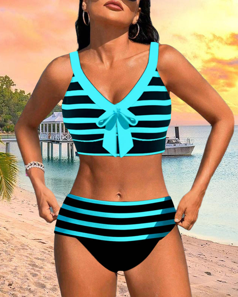 Laluna® | High-Waisted Striped Bikini