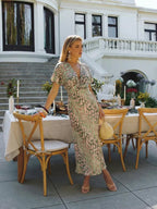 Coralie | Abstract Print V Neck Twist Waist Midi Dress