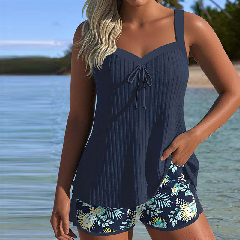 Laluna® | Striped Tankini with Two-Piece Beach Briefs