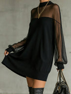 Amélie™ | Elegant Black Mini Dress with Mesh Sleeves