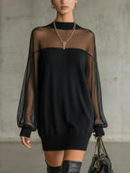 Amélie™ | Elegant Black Mini Dress with Mesh Sleeves