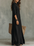 Alessia – Soft Black Buttoned Maxi Dress