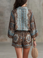 Serena | Button-Down Shirt & Drawstring Shorts, Baroque Print