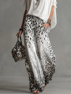 Monica | Boat-Neck T-Shirt & Gradient Leopard Chiffon Pants Set