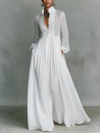 Léonie™ | Minimalist Maxi Dress with Stand-Up Collar