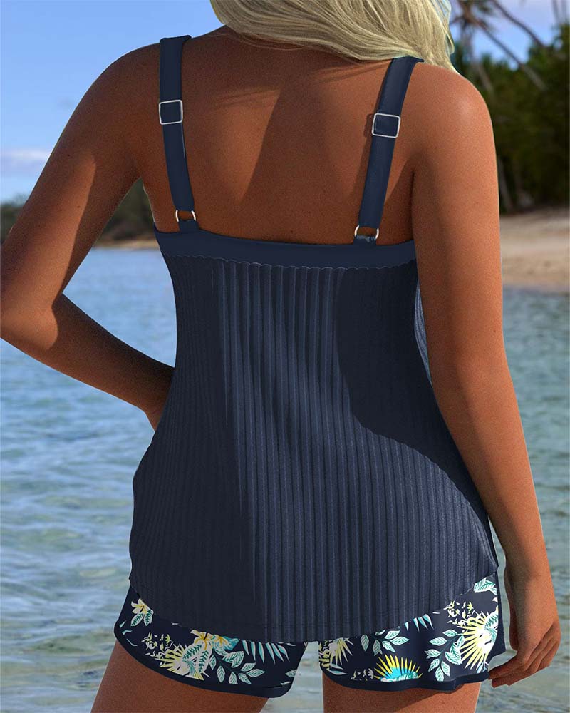 Laluna® | Striped Tankini with Two-Piece Beach Briefs