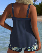 Laluna® | Striped Tankini with Two-Piece Beach Briefs