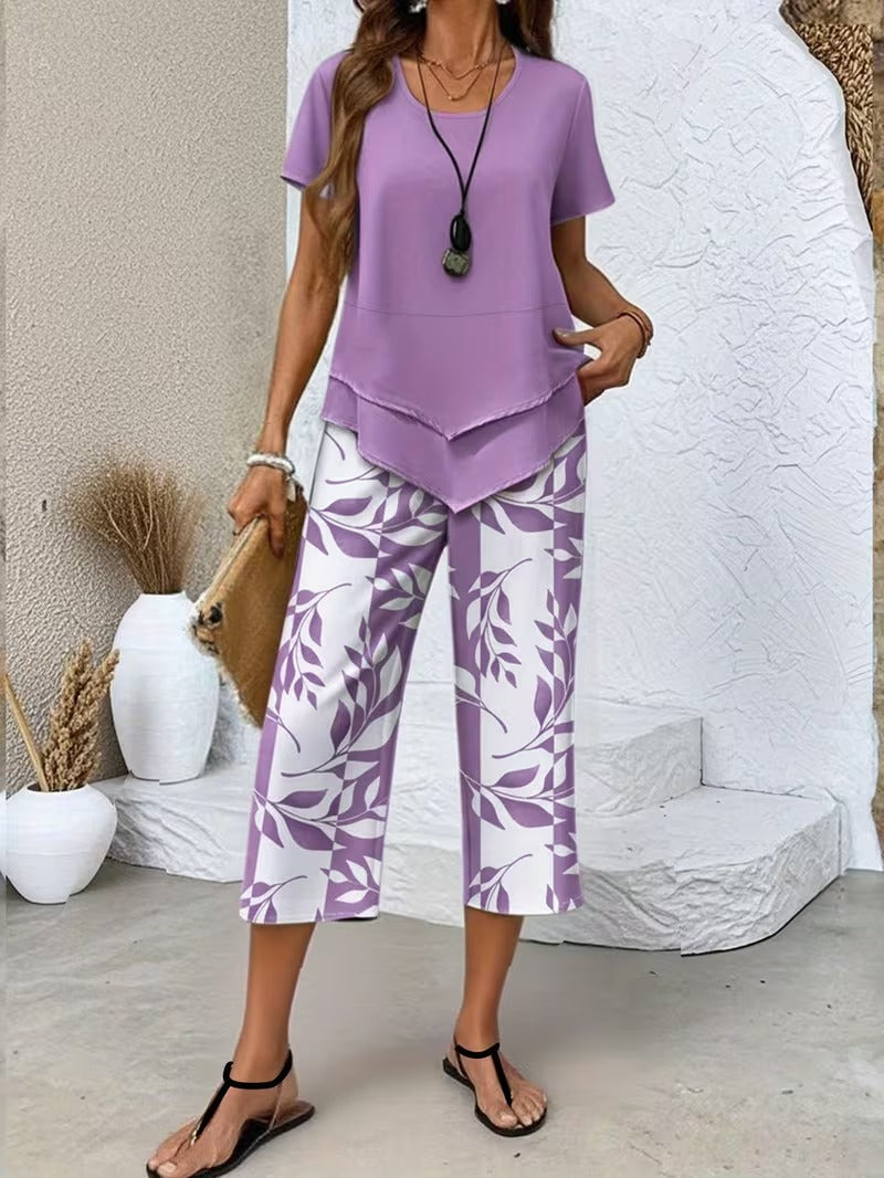 Avy™ | Casual Leaf Print Two-Piece Set